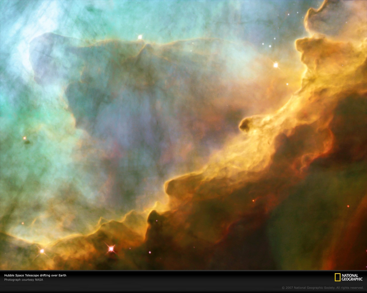 Hubble telescope drifting over earth